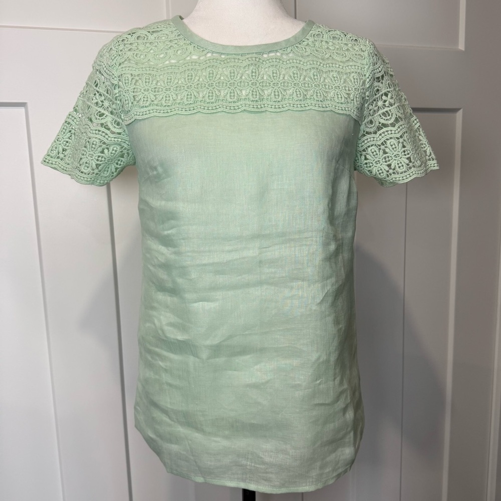 J. Crew Linen & Lace Short Sleeve